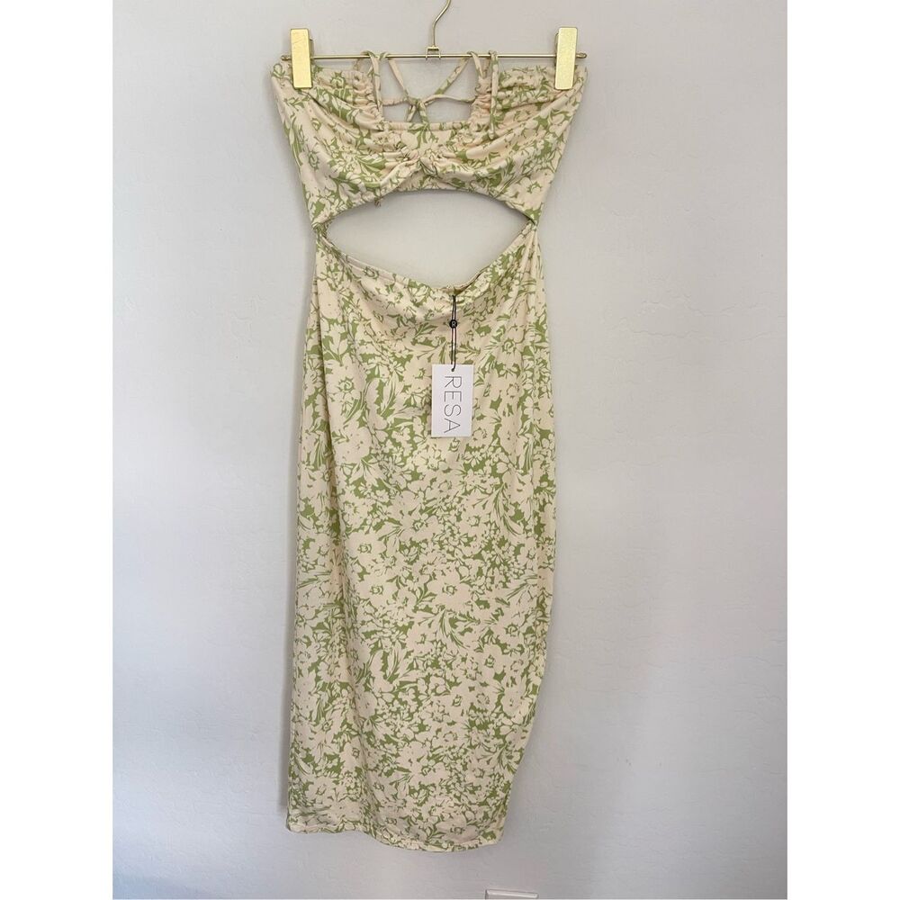 RESA Cream and Sage Green Floral Cutout Midi Dress